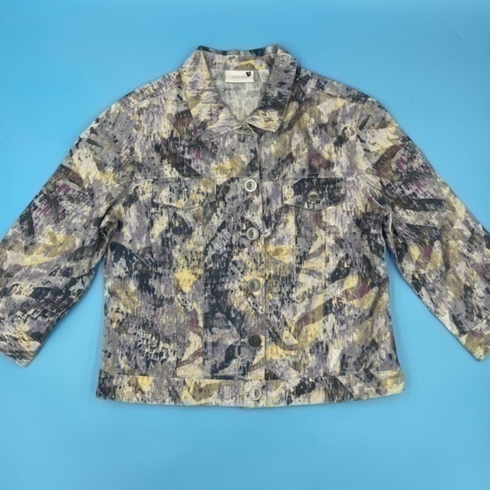 CHICOS Splash Print Denim Jacket